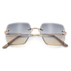 Womens Rimless Oversized Rectangle Designer Fashion Metal Rim Sunglasses