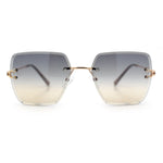 Womens Rimless Oversized Rectangle Designer Fashion Metal Rim Sunglasses