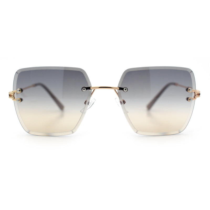 Womens Rimless Oversized Rectangle Designer Fashion Metal Rim Sunglasses