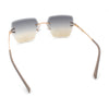 Womens Rimless Oversized Rectangle Designer Fashion Metal Rim Sunglasses