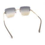 Womens Rimless Oversized Rectangle Designer Fashion Metal Rim Sunglasses