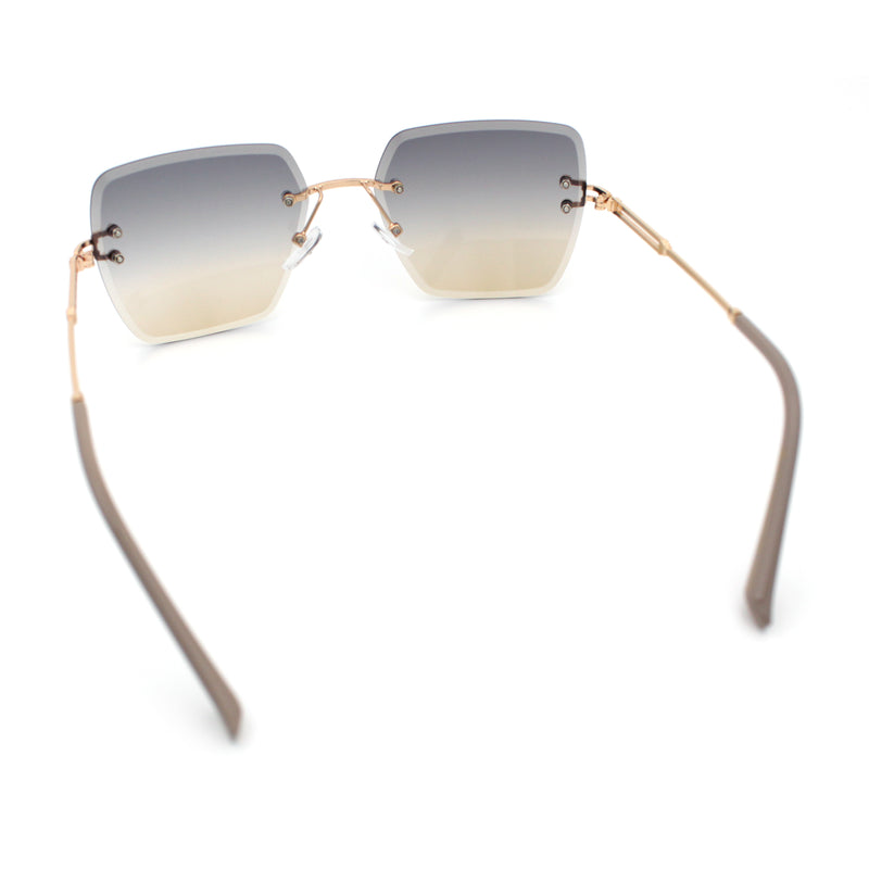 Womens Rimless Oversized Rectangle Designer Fashion Metal Rim Sunglasses