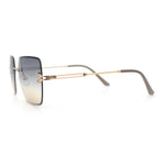 Womens Rimless Oversized Rectangle Designer Fashion Metal Rim Sunglasses
