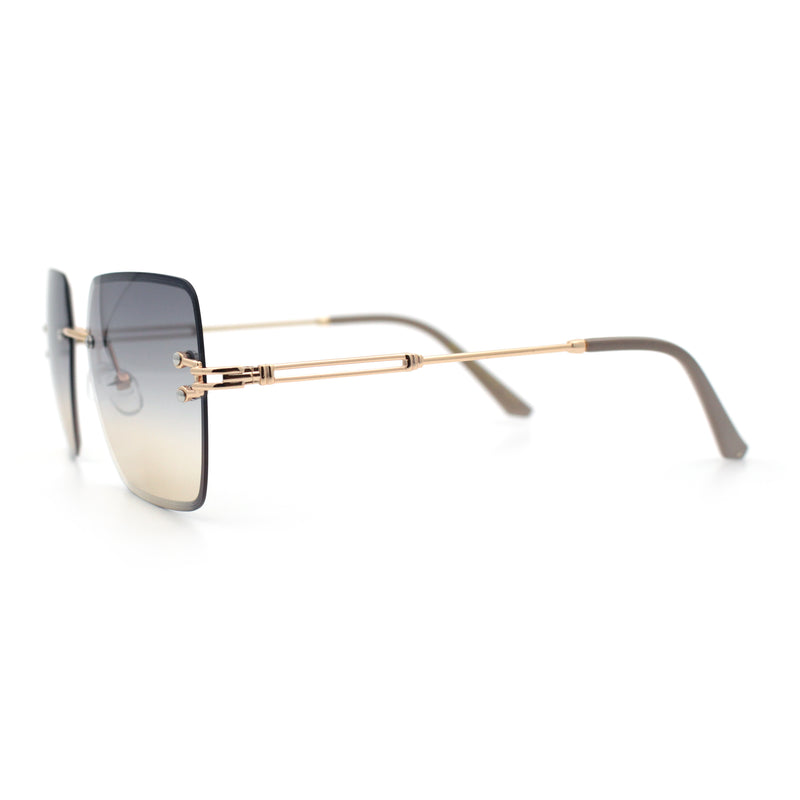 Womens Rimless Oversized Rectangle Designer Fashion Metal Rim Sunglasses