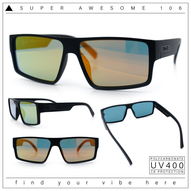 Locs Mens Color Mirror Flat Top Gangster Plastic Rectangle Sunglasses