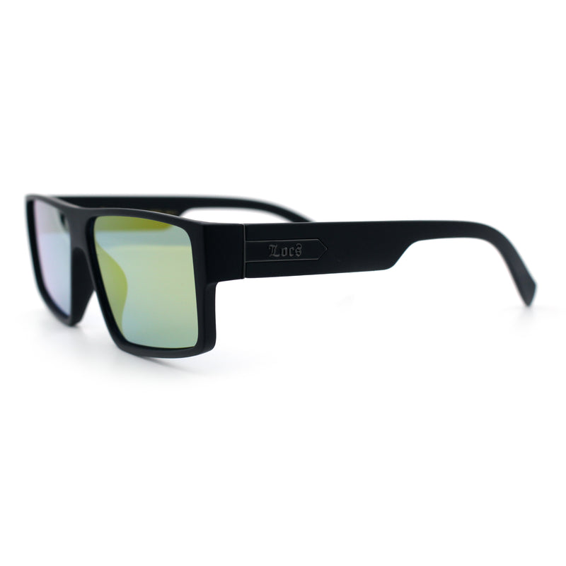 Locs Mens Color Mirror Flat Top Gangster Plastic Rectangle Sunglasses
