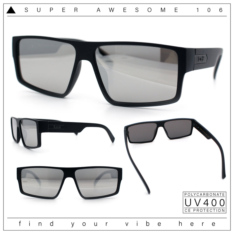 Locs Mens Color Mirror Flat Top Gangster Plastic Rectangle Sunglasses
