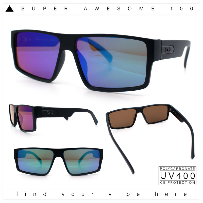 Locs Mens Color Mirror Flat Top Gangster Plastic Rectangle Sunglasses