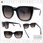 Womens Glitter Trim Oversized Cat Eye Luxe Plastic Sunglasses