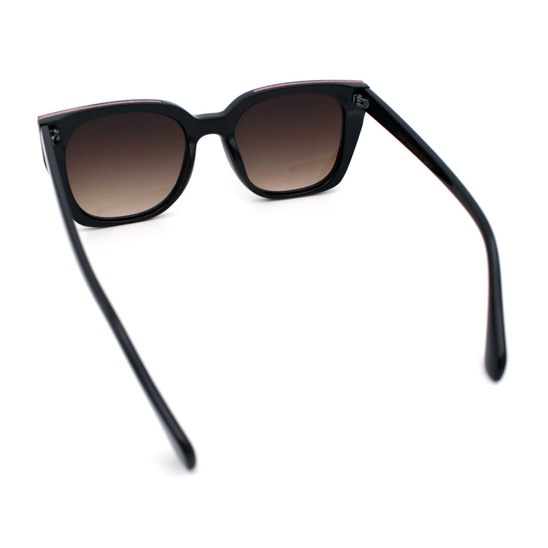 Womens Glitter Trim Oversized Cat Eye Luxe Plastic Sunglasses