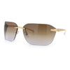 Womens Rimless Wrap Luxury Oversized Rectangle Metal Frame Sunglasses