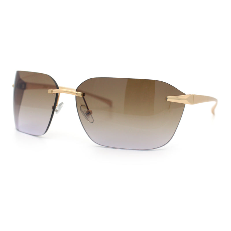 Womens Rimless Wrap Luxury Oversized Rectangle Metal Frame Sunglasses