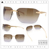 Womens Rimless Wrap Luxury Oversized Rectangle Metal Frame Sunglasses