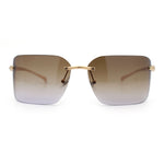 Womens Rimless Wrap Luxury Oversized Rectangle Metal Frame Sunglasses