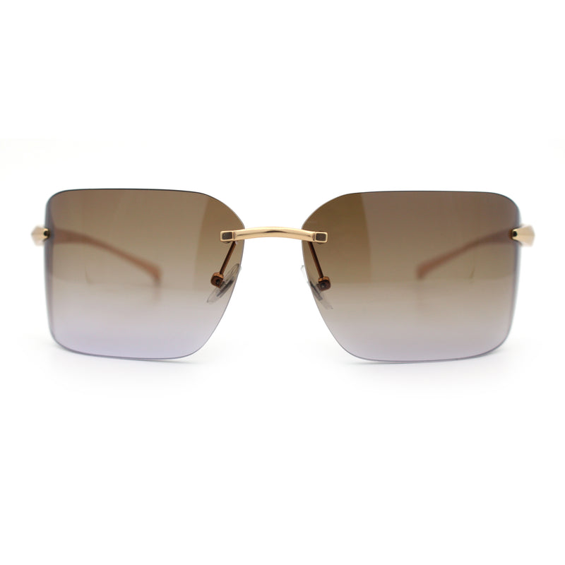 Womens Rimless Wrap Luxury Oversized Rectangle Metal Frame Sunglasses