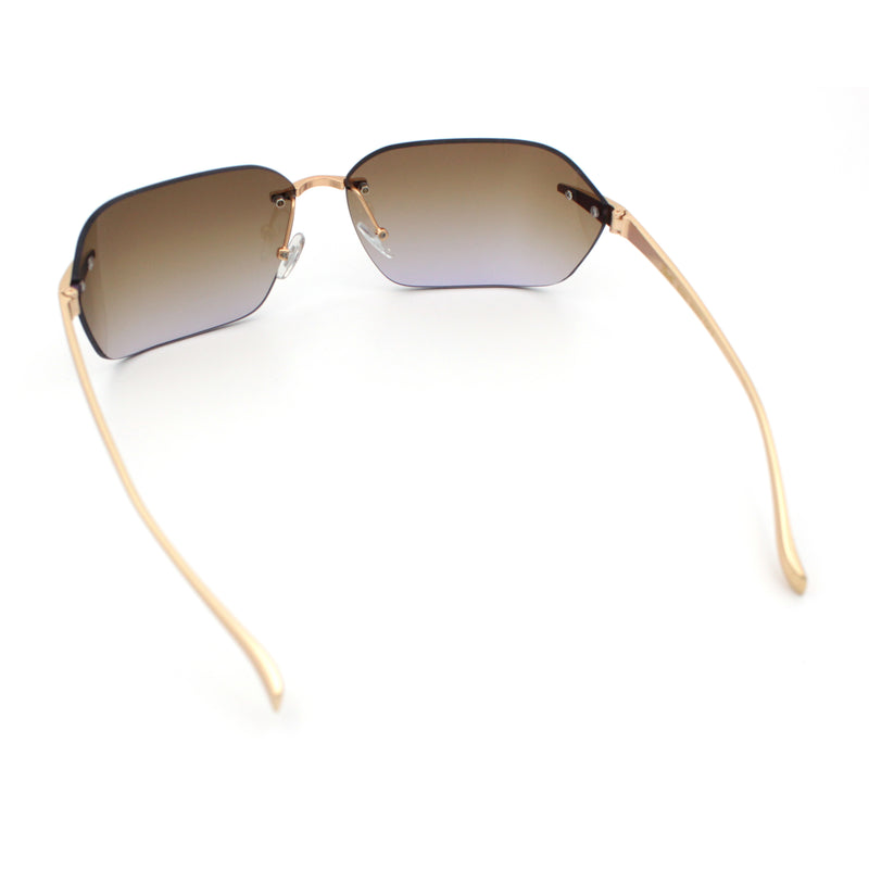 Womens Rimless Wrap Luxury Oversized Rectangle Metal Frame Sunglasses