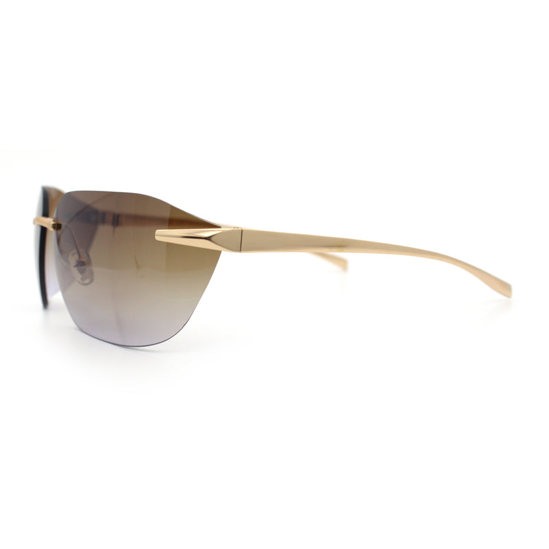 Womens Rimless Wrap Luxury Oversized Rectangle Metal Frame Sunglasses
