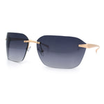 Womens Rimless Wrap Luxury Oversized Rectangle Metal Frame Sunglasses