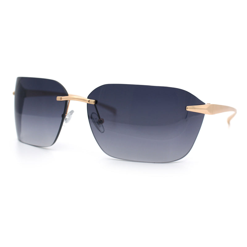 Womens Rimless Wrap Luxury Oversized Rectangle Metal Frame Sunglasses