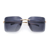 Womens Rimless Wrap Luxury Oversized Rectangle Metal Frame Sunglasses