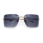 Womens Rimless Wrap Luxury Oversized Rectangle Metal Frame Sunglasses