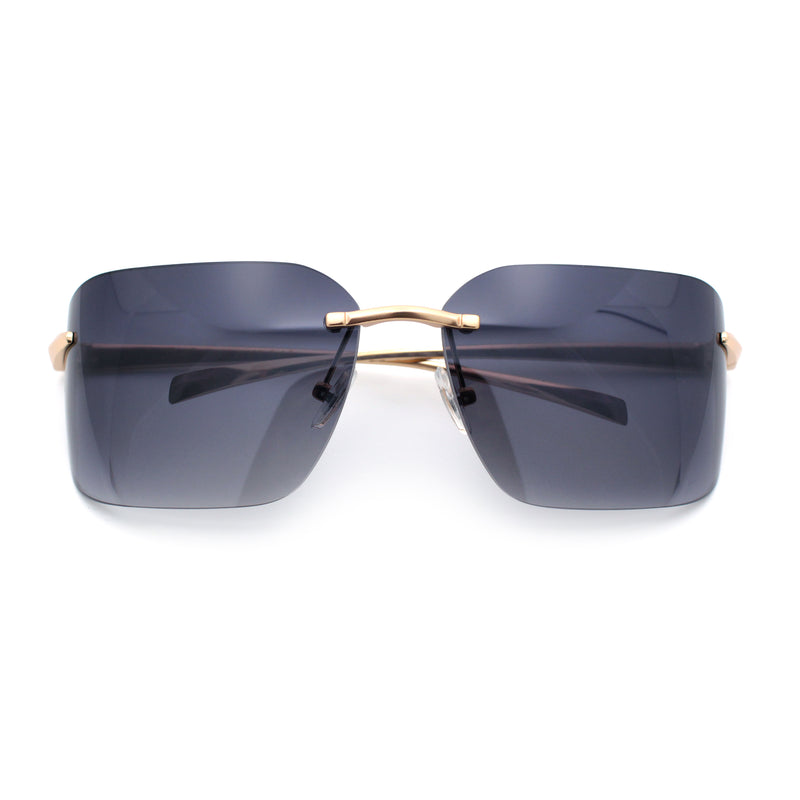 Womens Rimless Wrap Luxury Oversized Rectangle Metal Frame Sunglasses