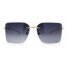 Womens Rimless Wrap Luxury Oversized Rectangle Metal Frame Sunglasses