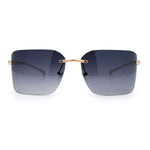 Womens Rimless Wrap Luxury Oversized Rectangle Metal Frame Sunglasses