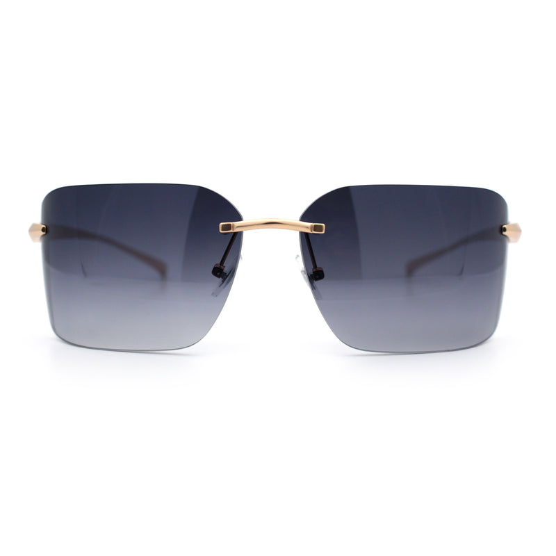 Womens Rimless Wrap Luxury Oversized Rectangle Metal Frame Sunglasses