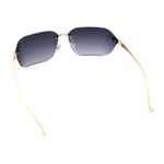 Womens Rimless Wrap Luxury Oversized Rectangle Metal Frame Sunglasses