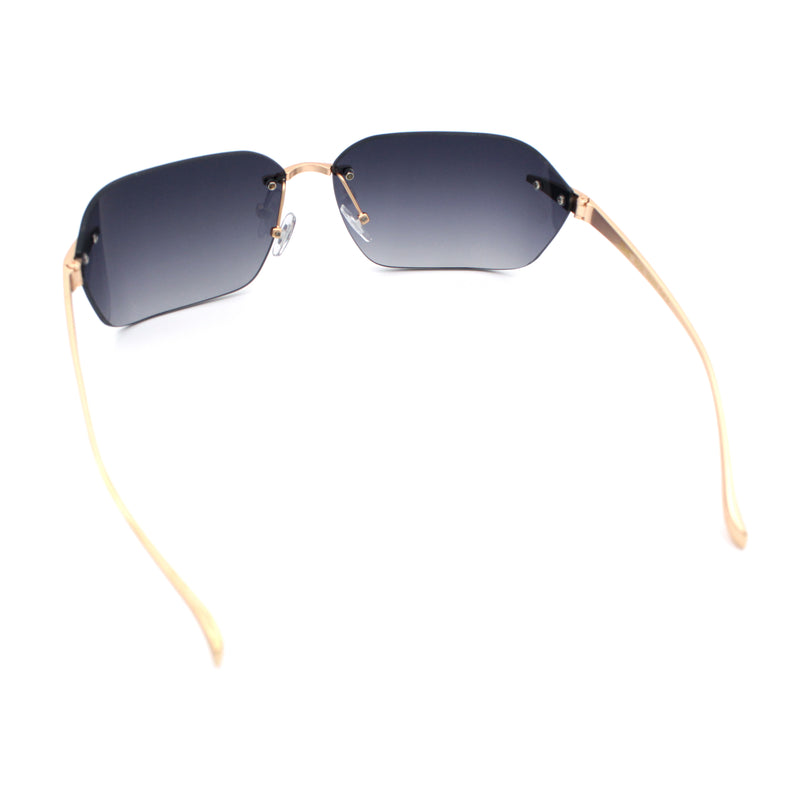 Womens Rimless Wrap Luxury Oversized Rectangle Metal Frame Sunglasses