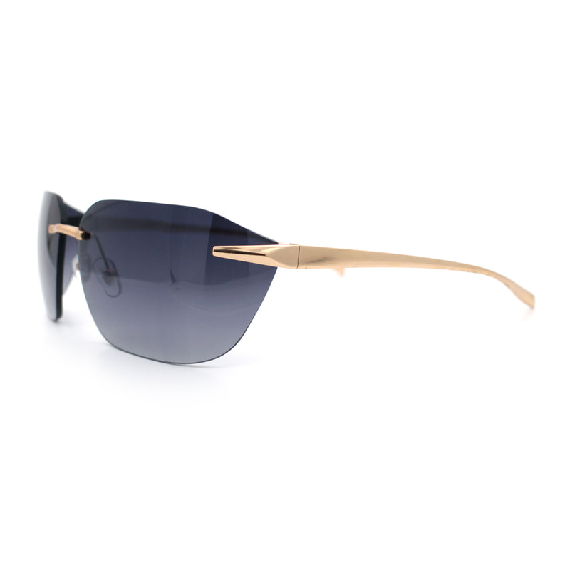 Womens Rimless Wrap Luxury Oversized Rectangle Metal Frame Sunglasses