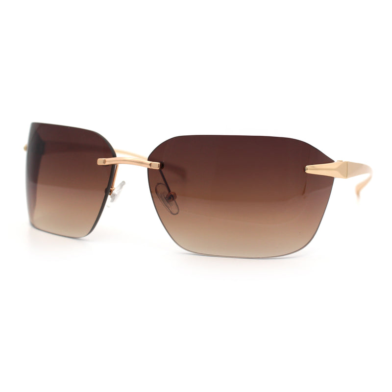 Womens Rimless Wrap Luxury Oversized Rectangle Metal Frame Sunglasses