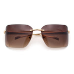 Womens Rimless Wrap Luxury Oversized Rectangle Metal Frame Sunglasses