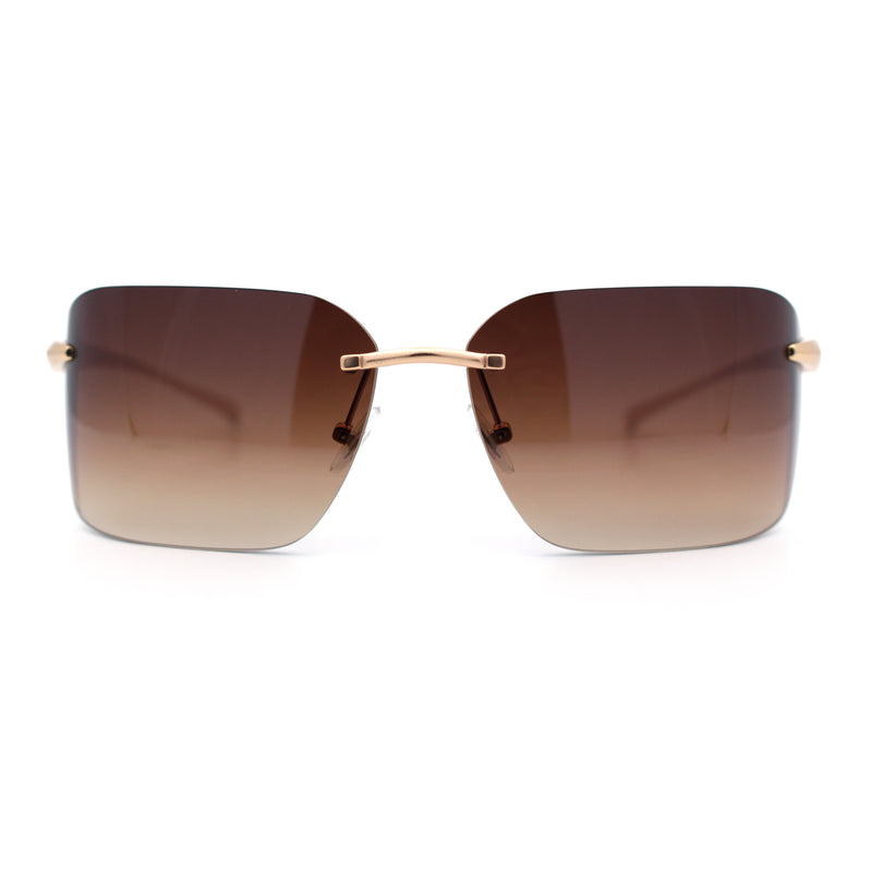 Womens Rimless Wrap Luxury Oversized Rectangle Metal Frame Sunglasses