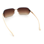 Womens Rimless Wrap Luxury Oversized Rectangle Metal Frame Sunglasses