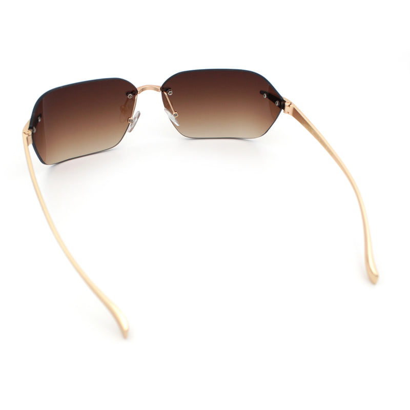 Womens Rimless Wrap Luxury Oversized Rectangle Metal Frame Sunglasses