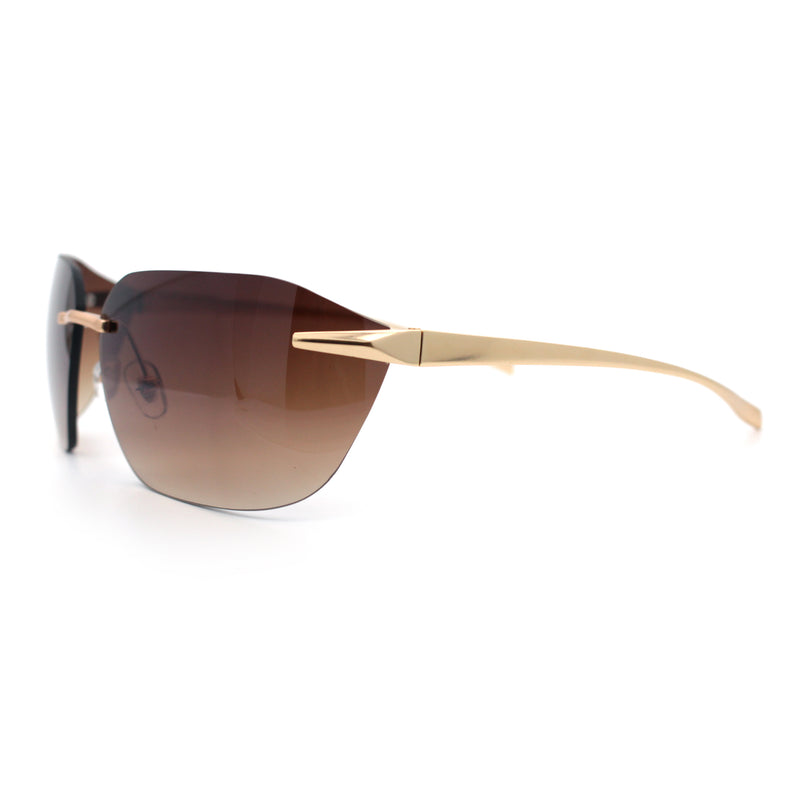 Womens Rimless Wrap Luxury Oversized Rectangle Metal Frame Sunglasses