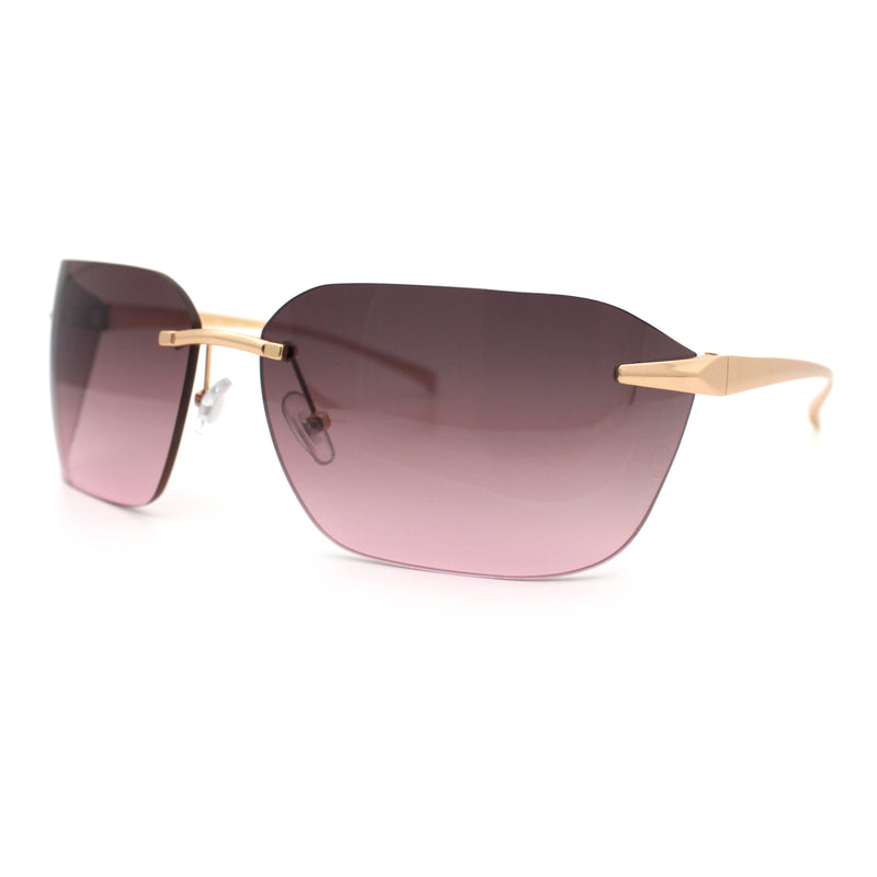 Womens Rimless Wrap Luxury Oversized Rectangle Metal Frame Sunglasses
