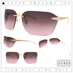 Womens Rimless Wrap Luxury Oversized Rectangle Metal Frame Sunglasses