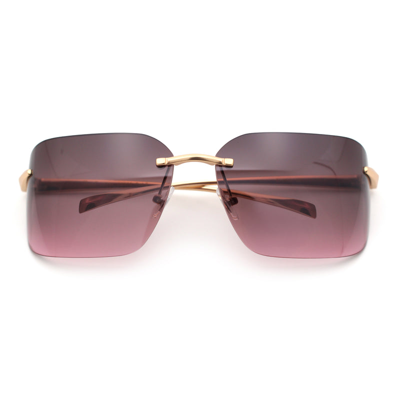 Womens Rimless Wrap Luxury Oversized Rectangle Metal Frame Sunglasses