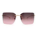 Womens Rimless Wrap Luxury Oversized Rectangle Metal Frame Sunglasses