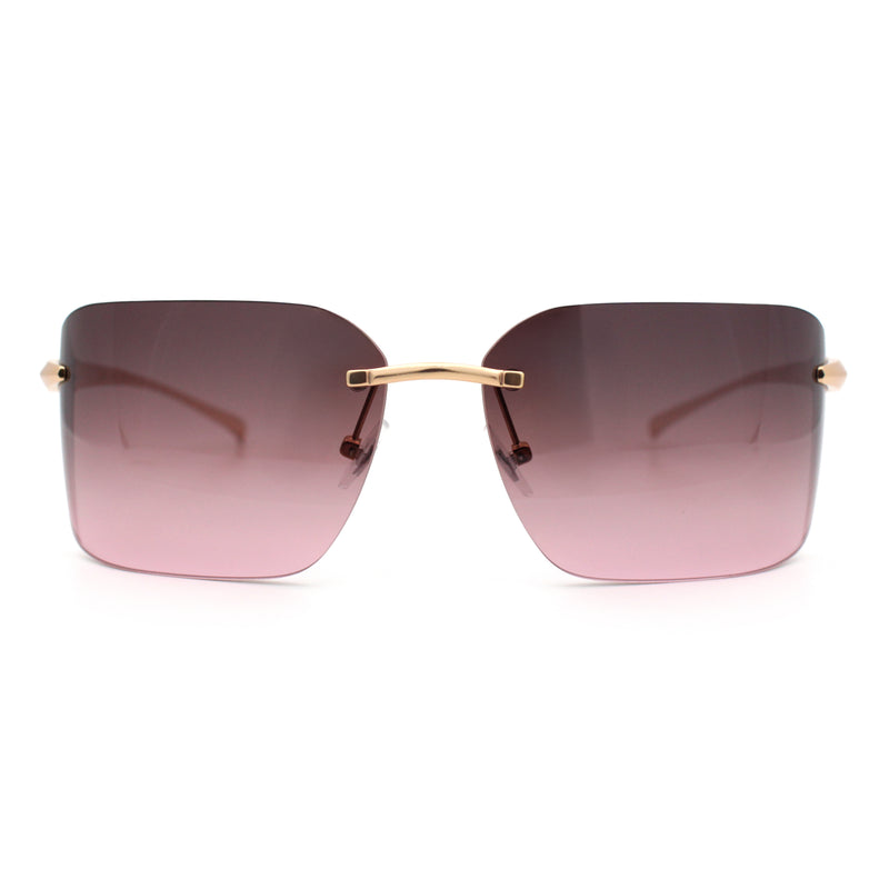 Womens Rimless Wrap Luxury Oversized Rectangle Metal Frame Sunglasses