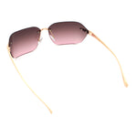 Womens Rimless Wrap Luxury Oversized Rectangle Metal Frame Sunglasses