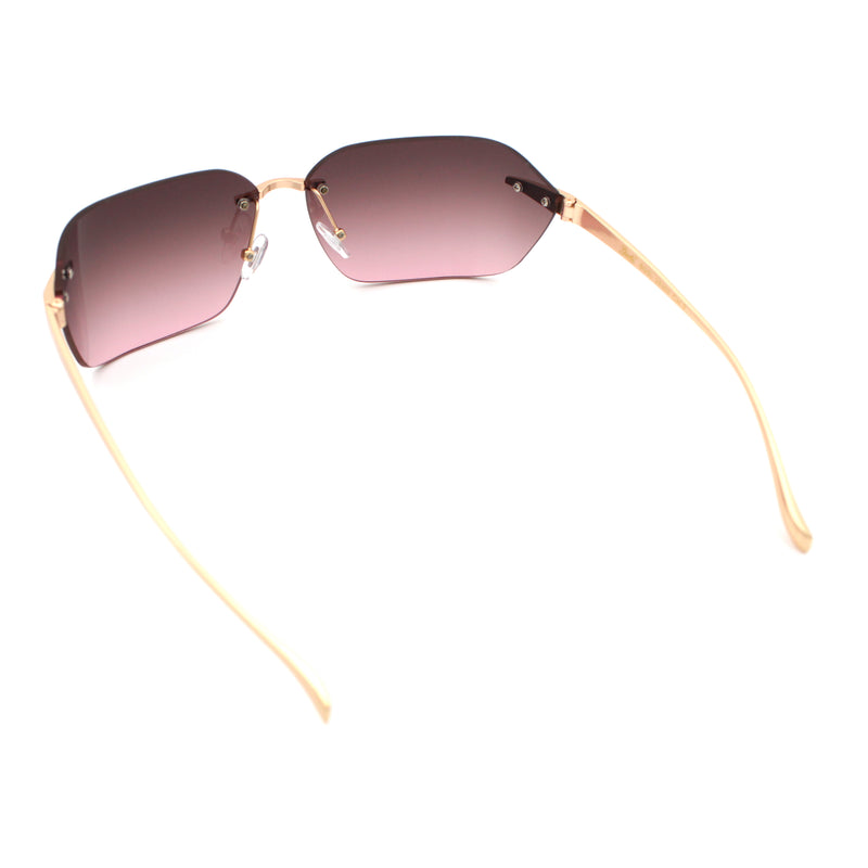 Womens Rimless Wrap Luxury Oversized Rectangle Metal Frame Sunglasses