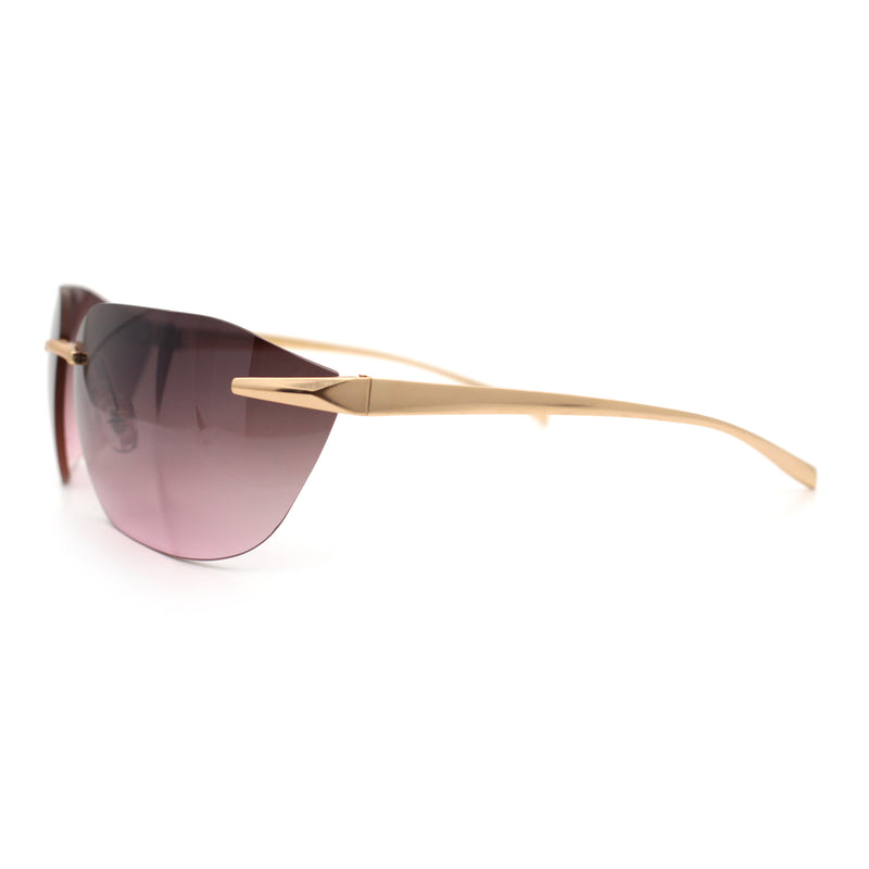 Womens Rimless Wrap Luxury Oversized Rectangle Metal Frame Sunglasses