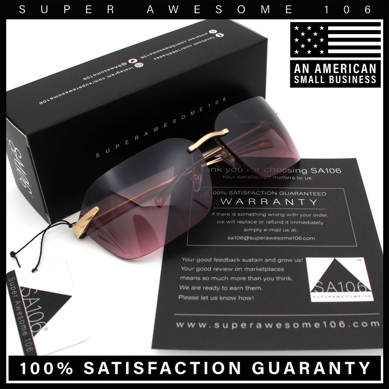 Womens Rimless Wrap Luxury Oversized Rectangle Metal Frame Sunglasses