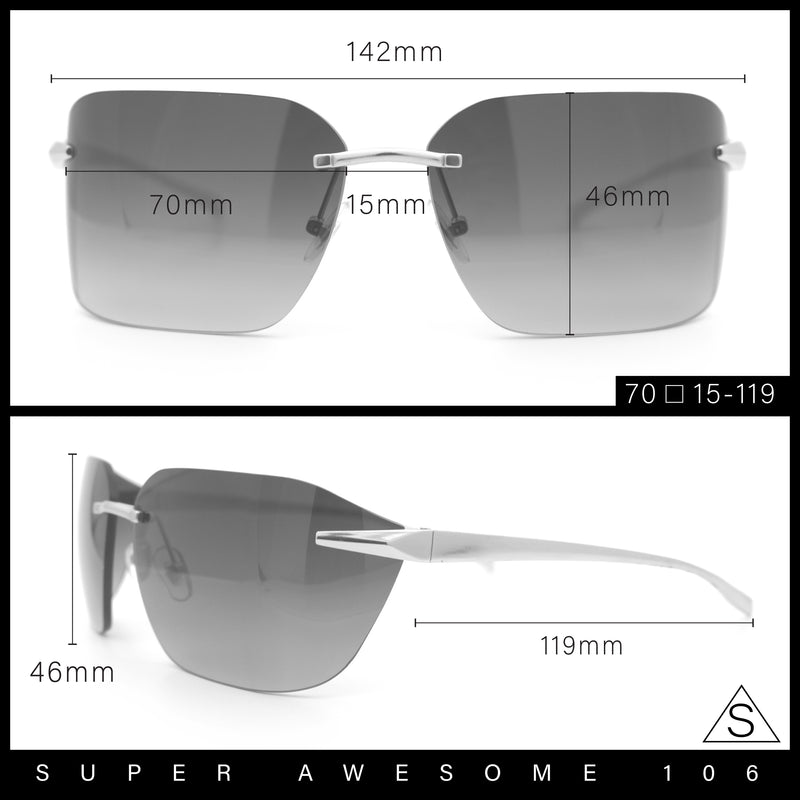 Womens Rimless Wrap Luxury Oversized Rectangle Metal Frame Sunglasses