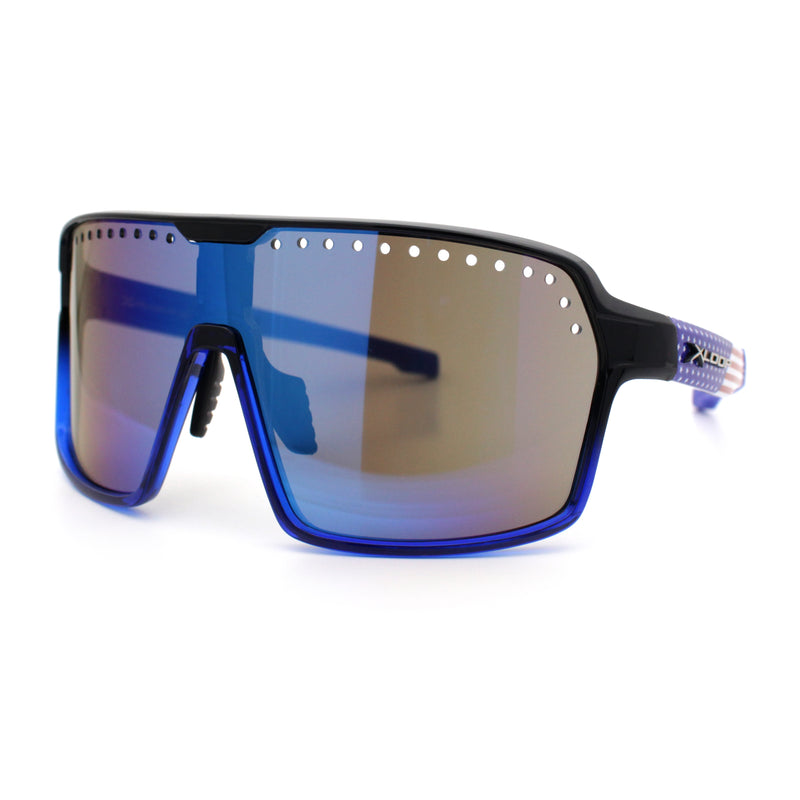 Xloop Mens Large Shield USA American Flag Print MTB Rectangle Sunglasses