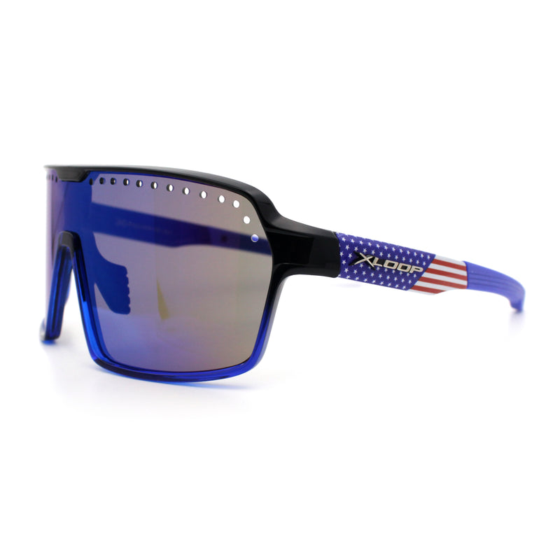 Xloop Mens Large Shield USA American Flag Print MTB Rectangle Sunglasses